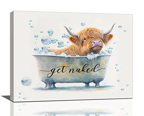 Bathroom Highland Cow Wall Art Highland Cow in Bathtub Pictures Wall Decor Canvas Prints Framed Modern Animal Painting Artwork for Bath Lavatory Washroom Restroom Living Room 16"x12" - color: Bathroom Animal-7, size: 16"L x 12"W