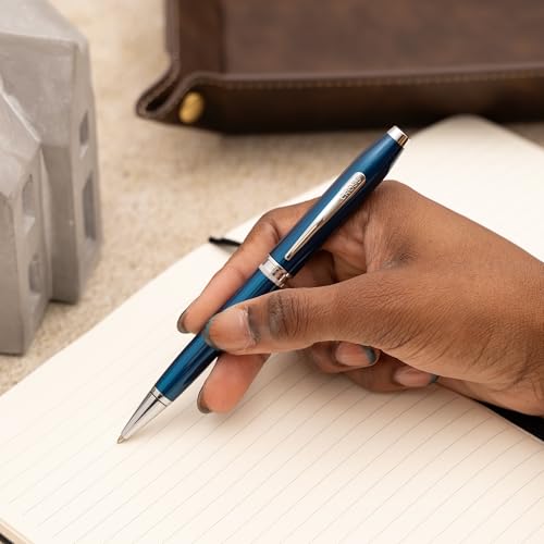 Cross Foundry Personalized Ballpoint Pen in Translucent Blue, Chrome Trim - color: Translucent Blue