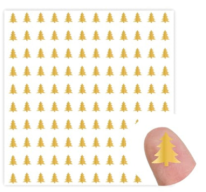 JarThenaAMCS 2400 Pcs Mini Christmas Tree Sticker Gold Foil Paper Decals Self-Adhesive Stickers for Envelopes Scrapbook Gifts DIY Supplies, 0.5 in - style: Christmas Tree
