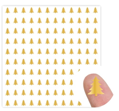 JarThenaAMCS 2400 Pcs Mini Christmas Tree Sticker Gold Foil Paper Decals Self-Adhesive Stickers for Envelopes Scrapbook Gifts DIY Supplies, 0.5 in - style: Christmas Tree