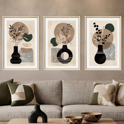 HOURIA Mid Century Modern Black Vase Framed Canvas Wall Art Set- 16"x24"x3 - color: Boho Vase Botanical Wall Art, size: 16"L x 24"W