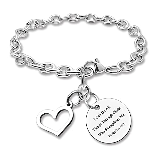 DlaeKua Christian Bracelet Jewelry I Can Do All Things Through Christ Who Strengthens Me Bracelet Gifts for Women Men Religious Gifts Bible Verse Jewelry Birthday Gifts Stainless Steel Chain Bracelet
