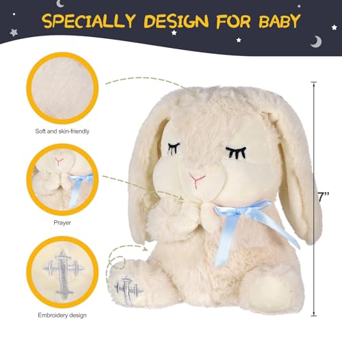 VUNCESSIN Baptism Gifts for Boys, Baby Dedication Gift, Christening Gifts for Baby Boys, Baptism Gifts Set Include 7'' Plush Bunny and Let's Pray Book in Keepsake Box. - color: Blue-bunny