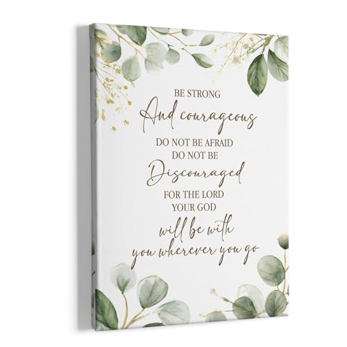 HIWX Christian Inspirational Wall Decor, Be Strong and Courageous Bible Verses Framed Canvas Painting Wall Art Decor, Sage Green Botanical Religious Wall Art Home Decoration for Bedroom Church, 11x14 - color: Bible Verse, size: 14"L x 11"W