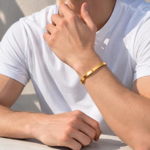 Stainless Steel Cuff Bracelet for Men, Adjustable Open Metal Bangle Bracelet, Minimalist Mens Jewelry Gift - color: gold