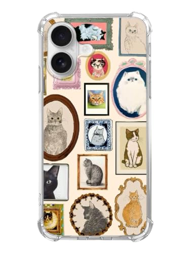 Vintage Cat Collage Phone Case Compatible with iPhone 17, Retro Animal Pet Lover Phone Cover, TPU Bumper Phone Case Cover - color: Cat Collage