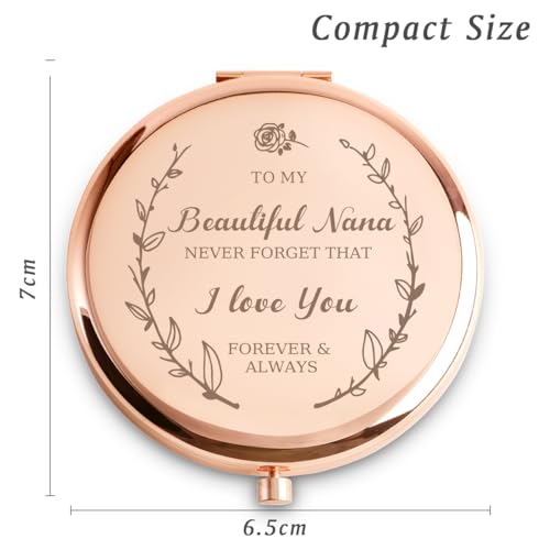 Personalized Gifts for Nana, Custom Nana Gifts for Birthday, Engraved Compact Mirror, Mothers Day Basket Stuffers - color: Nana - I Love You
