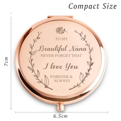 Personalized Gifts for Nana, Custom Nana Gifts for Birthday, Engraved Compact Mirror, Mothers Day Basket Stuffers - color: Nana - I Love You