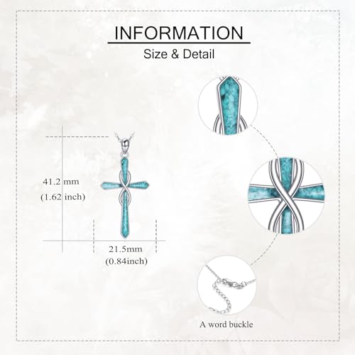 Infinity Cross Necklace S925 Sterling Silver Turquoise/Wooden/Opal/Abalone Cross Pendant Necklaces Christian Jewelry Gifts For Women - style: Turquoise-2