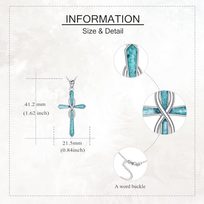 Infinity Cross Necklace S925 Sterling Silver Turquoise/Wooden/Opal/Abalone Cross Pendant Necklaces Christian Jewelry Gifts For Women - style: Turquoise-2