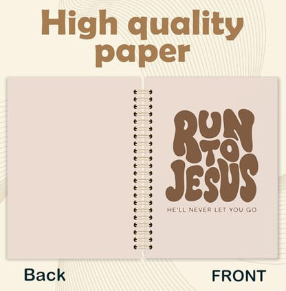 Brown Christian Spiral Notebook, Run to Jesus Bible Verse Journal, Religious Scripture Journals for Writing, Bible Notebooks for Note Taking, Church Notes Journal, 5.5x8.3 Inch - color: God-Brown