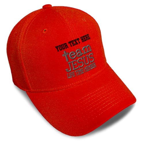 Custom Baseball Cap Team Jesus Life Time Member Christian God - color: Red Personalized Text Here