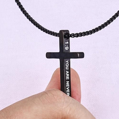 Fiusem Cross Necklace for Men, Stainless Steel Cross Pendant STXL023 - color: Black, size: 20", style: JOSHUA 1:9