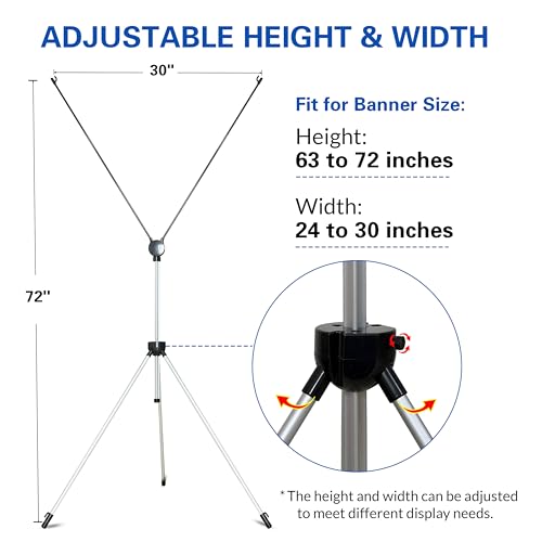Adjustable X Banner Stand 24"x63" to 30"x72" 1 PACK ,Reinforced One Piece Top Bar, Portable Aluminum X Frame Display with Carry Bag for Trade Shows & Events (STAND ONLY)