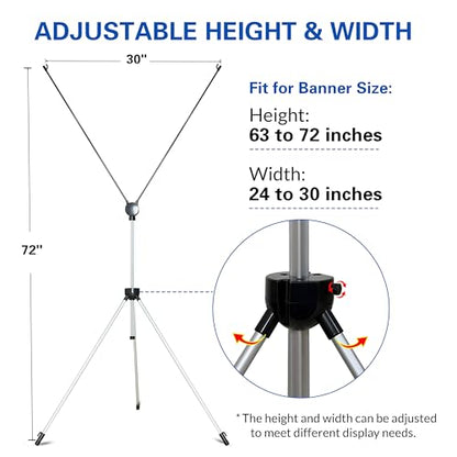 Adjustable X Banner Stand 24"x63" to 30"x72" 1 PACK ,Reinforced One Piece Top Bar, Portable Aluminum X Frame Display with Carry Bag for Trade Shows & Events (STAND ONLY)