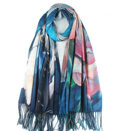 Umjetnost Soft Cashmere Feel Scarf For Women Winter Warm Scarves Large Shawl Wrap Monet Van Gogh Art Print - color: R01 Blue