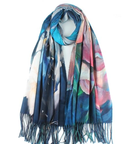 Umjetnost Soft Cashmere Feel Scarf For Women Winter Warm Scarves Large Shawl Wrap Monet Van Gogh Art Print - color: R01 Blue