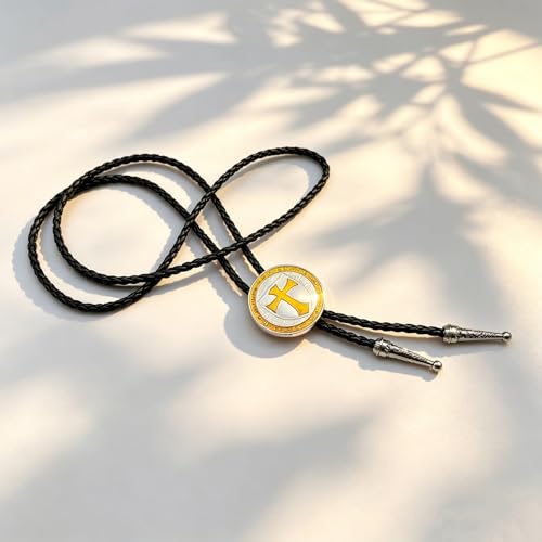 Fashionable Cross Bolo Tie Multi-Color Cross Shield Necktie - color: Yellow