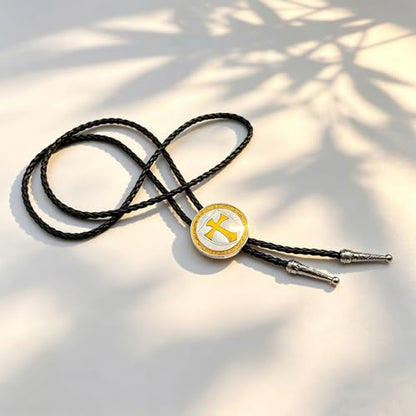 Fashionable Cross Bolo Tie Multi-Color Cross Shield Necktie - color: Yellow