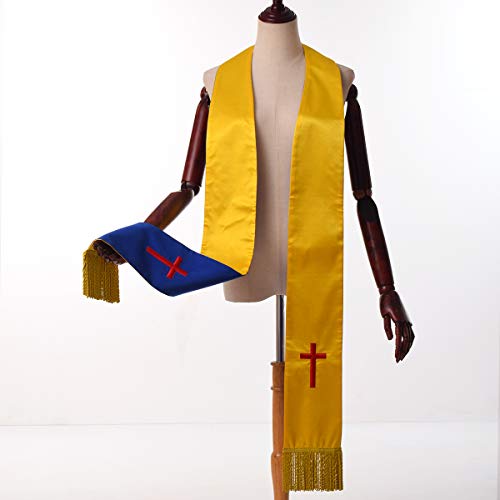 BLESSUME Church Clergy Pastor Reversible Stole - color: Blue and Yellow