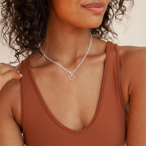 CHESKY Cross Necklace for Women Trendy, Dainty 14K Gold Plated Paperclip Charm Necklace for Womens Chunky Cross Pendant Necklace Gold Jewelry Religious Christian Gifts for Christians - color: Heart-SL