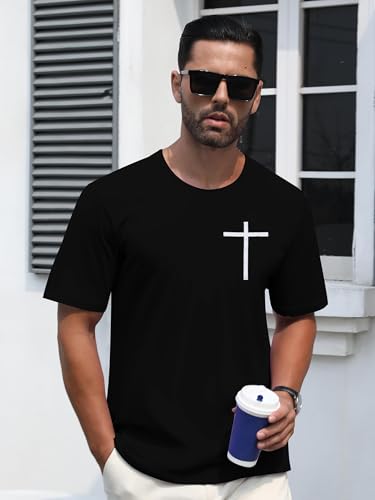 Christian Jesus Faith Shirts for Men Religious Cross Bible Verse T-Shirt - color: Black, size: Medium