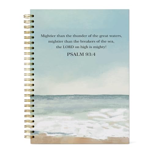 Bible Christian Journal, Inspirational Scripture Notebooks For Prayer Women Gifts, 5.7"×8.2" Watercolor Sea Spiral Hardcover Notebook, Mightier Than The Thunder Church Notes Journal Supplies (A07)