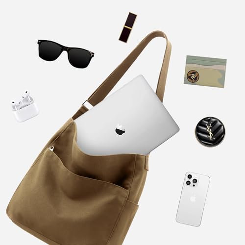 KALIDI Canvas Tote Bag Zipper Large Crossbody Shoulder Bag Messenger Bag - color: Abrown