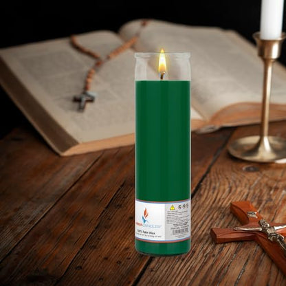 Mega Candles 6 pcs Unscented Green Glass Container Devotional Prayer Candles, Shortening Wax Candle 2 Inch x 8 Inch, Sanctuary, Vigils, Prayers, Spiritual, Blessings, Religious, Altar, Remembrance - color: Green