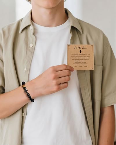 Cross Bracelet, To Mens Boys Christian Gifts for Birthday Christmas - style: Son-7inch