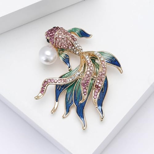Bohemian Fish Brooch and Pins for Women Colorful Rhinestone Enamel Koi Pin Summer Clothing Hats Accessories Jewelry Gift