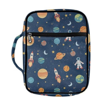 Coldinair Cartoon Bible Covers Bag for Kids,Outer Space Astronaut Carrying Book Case Church Bag Bible Holder with Handle and Zippered Pocket - color: Cartoon Outer Space Astronaut