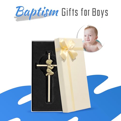 Tryuunion Baby Wall Cross Baptism and Christening Gifts for Boys, 6-inch Olive Golden Blessing Catholic Boy Baptism Crosses for First Holy Communion, and Dedication Baptismal Gifts from Godparents - color: Olive Gold Boy-6 in