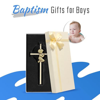 Tryuunion Baby Wall Cross Baptism Gifts for Boys and Girl, 6-inch Gold Blessing Boy Baptism Crosses for First Holy Communion Christening and Dedication Baptismal Gifts from Godparents (Gold Boy) - color: Gold Boy