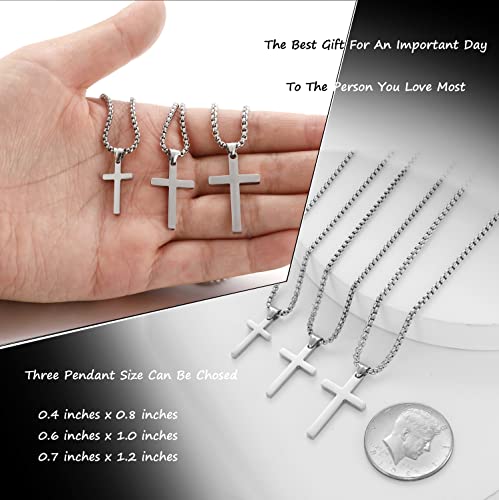 SKQIR Stainless Steel Cross Necklace for Men Silver Cross Necklace for boy Small Cross Pendant Necklace Simple Jewelry Cross Chain Gifts for Men - color: Silver:Cross Pendant 0.6'' * 1.0'', style: Chain 24 inches