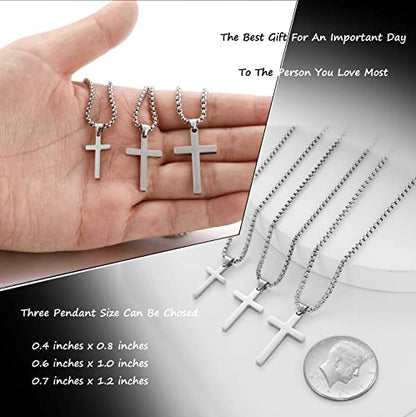 SKQIR Stainless Steel Cross Necklace for Men Silver Cross Necklace for boy Small Cross Pendant Necklace Simple Jewelry Cross Chain Gifts for Men - color: Silver:Cross Pendant 0.4'' * 0.8'', style: Chain 18 inches