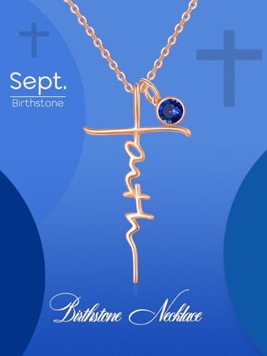 Faith Necklace White/Rose/Gold Birthday Gifts for Wife Her - color: Rose Gold-09-September