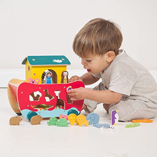 Tender Leaf Toys - Wooden Noah’s Ark Animal Shape Sorter Toy - Encourages Imaginative Play, Improves Recognition and Problem Solving Skills - 3 Years +
