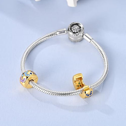 Clip Stopper Beads Fit For Pandora Bracelet, Spacer Charms For Bracelets - color: Gold Butterfly-2Pack