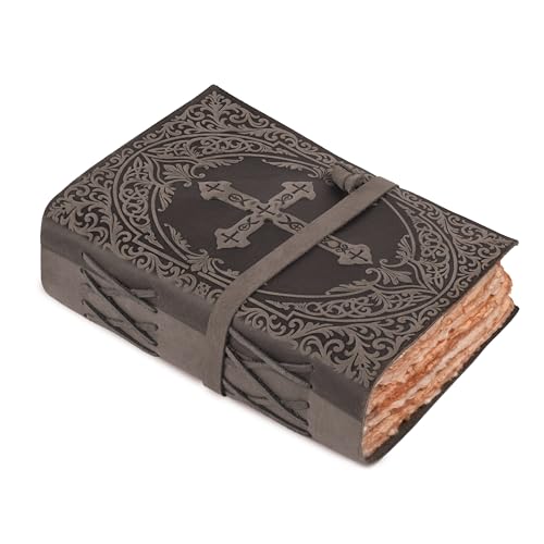LEATHER VILLAGE Christian Leather Journal Cross Embossed, Black 10x7. - color: Grey, size: 10 inches X 7 inches
