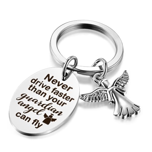 Hotop Sweet Guardian Angel Keychain New Driver Key Ring Gift - color: Silver