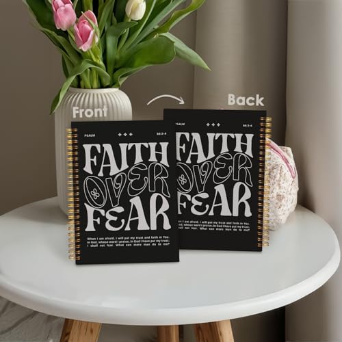 Wheatwin Faith Over Fear Christian Notebook, Bible Journal, Prayer Journal for Women & Men, Church Notes Journal, Scripture Hardcover Spiral Notebook 5.5x8.3 in - Black - color: Faith over fear - Black (bible-black)