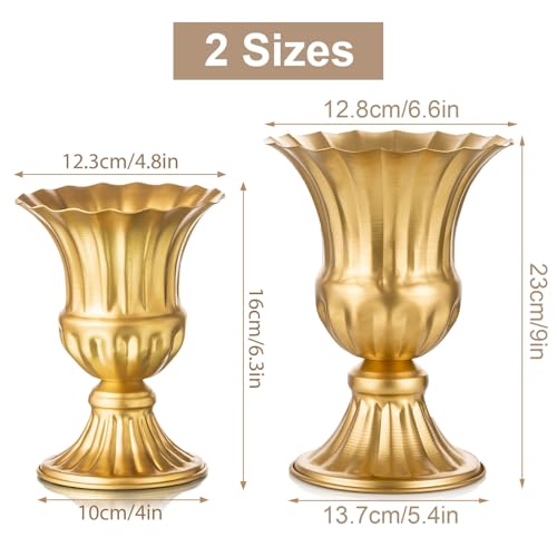 Sziqiqi Gold Metal Compote Vase, Urn Vases for Table Centerpiece, 2Pcs - color: Gold, size: 6.3in-2pcs