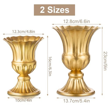 Sziqiqi Gold Metal Compote Vase, Urn Vases for Table Centerpiece, 2Pcs - color: Gold, size: 6.3in-2pcs