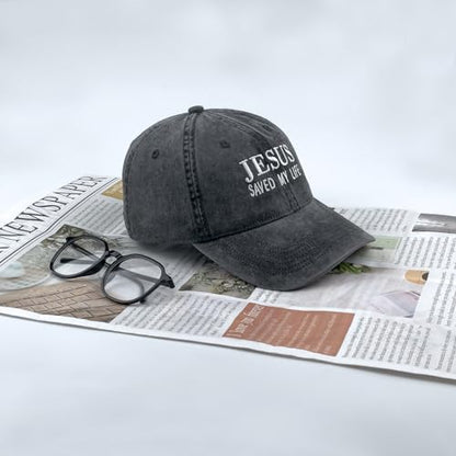 Inspirational Christian Baseball Cap, Adjustable Embroidered Cotton Hat for Men Women Dad Hat Gifts for His Her - color: Jesus Saves My Life - Black