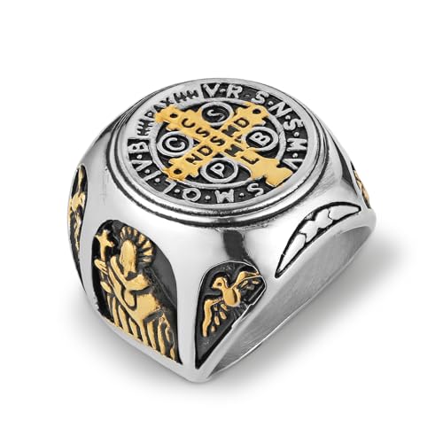 HZMAN St. Benedict Ring for Men, Exorcist Protection Prayer Ring in Stainless Steel, Comfort Fit Sizes 8-13, Gift for Son, Husband, Boyfriend