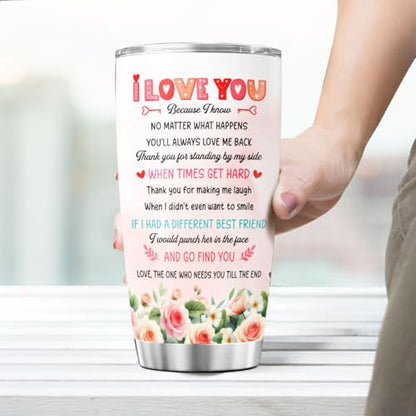 Best Friend Birthday Gift for Women, To My Bestie Quote Design, 20oz Stainless Steel Tumbler with Floral Art, Friendship Present for BFF, Valentine, Christmas, Galentines Day - color: Best Friend