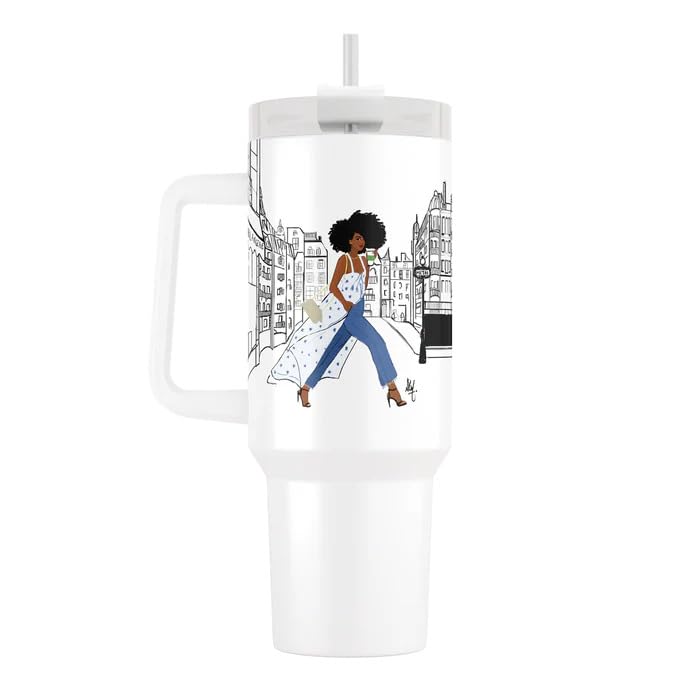 40oz Tumbler with Inspirational Quotes, African American Art, Handle, Straw & Twist-On Lid – Leak-Proof Insulated Drinkware for Black Women, Uplifting Gift - Keepin It Movin - color: Keepin it Moving