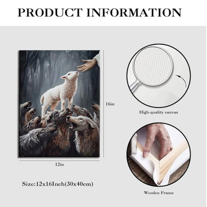 Jesus Protects Lost Sheep Canvas Art, Christian Gallery Wrapped, 12x16 - color: Save the Lamb, size: 16"L x 12"W