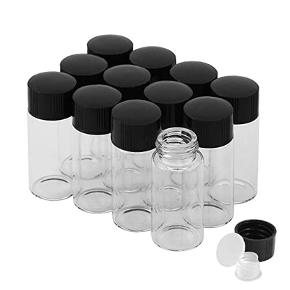 12PCS 10ml Clear Glass Small Vials with Screw Caps & Plastic Stoppers - size: 10ml